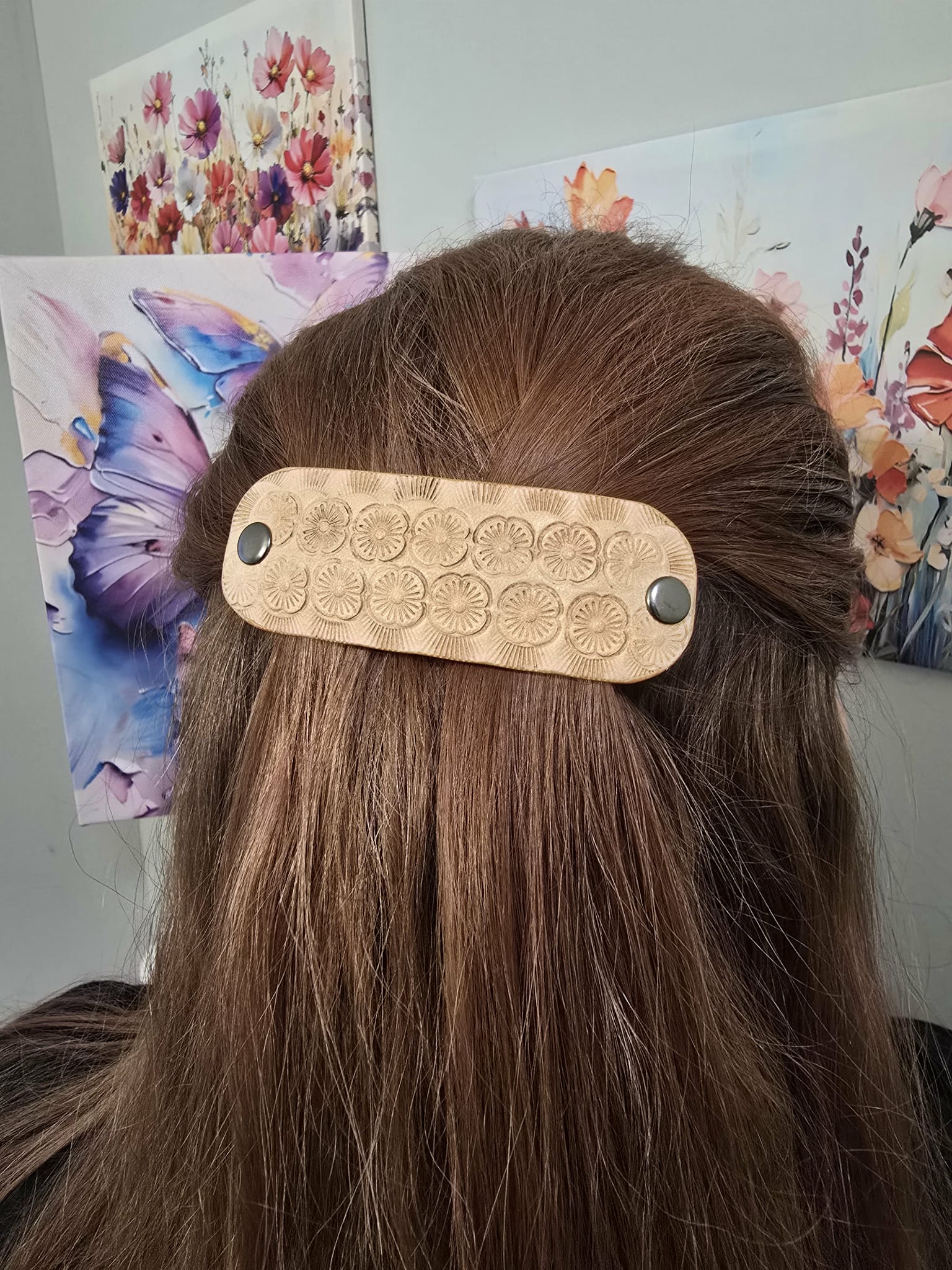 Leather Poppies Hair Barrette image 0